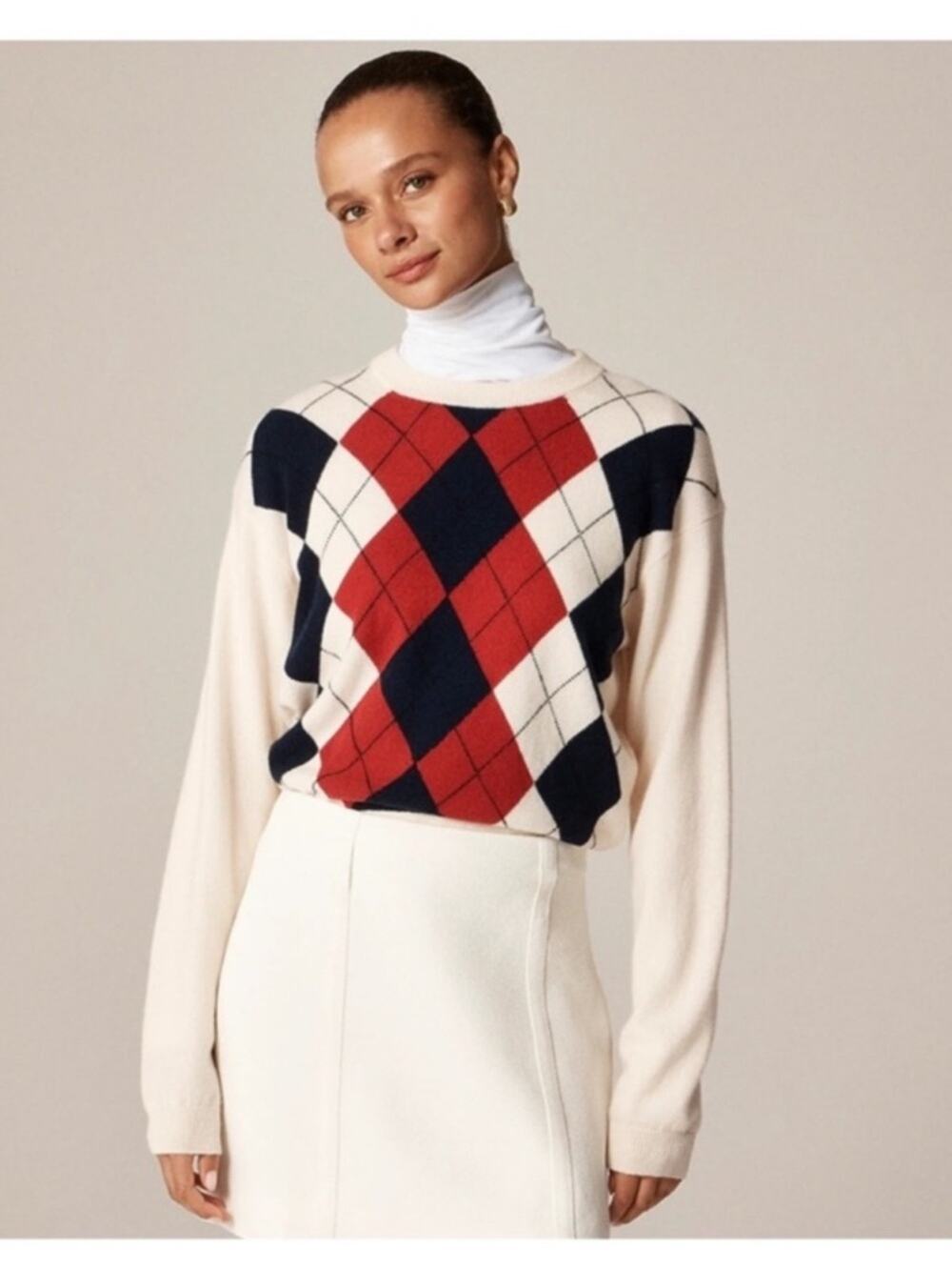 J.Crew Perfect cashmere crewneck sweater in argyle